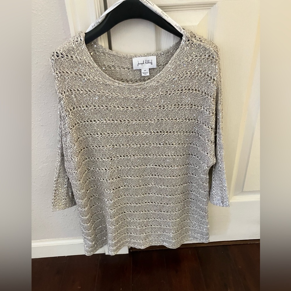 Joseph Ribkoff Silver Glitter Sweater Top S